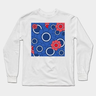 blue and red hippy pop art daisy pattern Long Sleeve T-Shirt